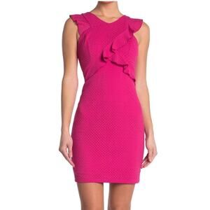 Guess Women's Mini Dress Size 8 Hot Pink Ruffle Accent Bodycon